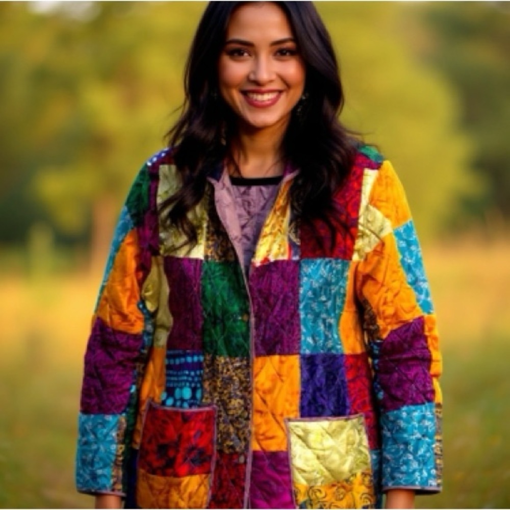 Kantha Style Silk Reversible Patchwork Blazer - image 4